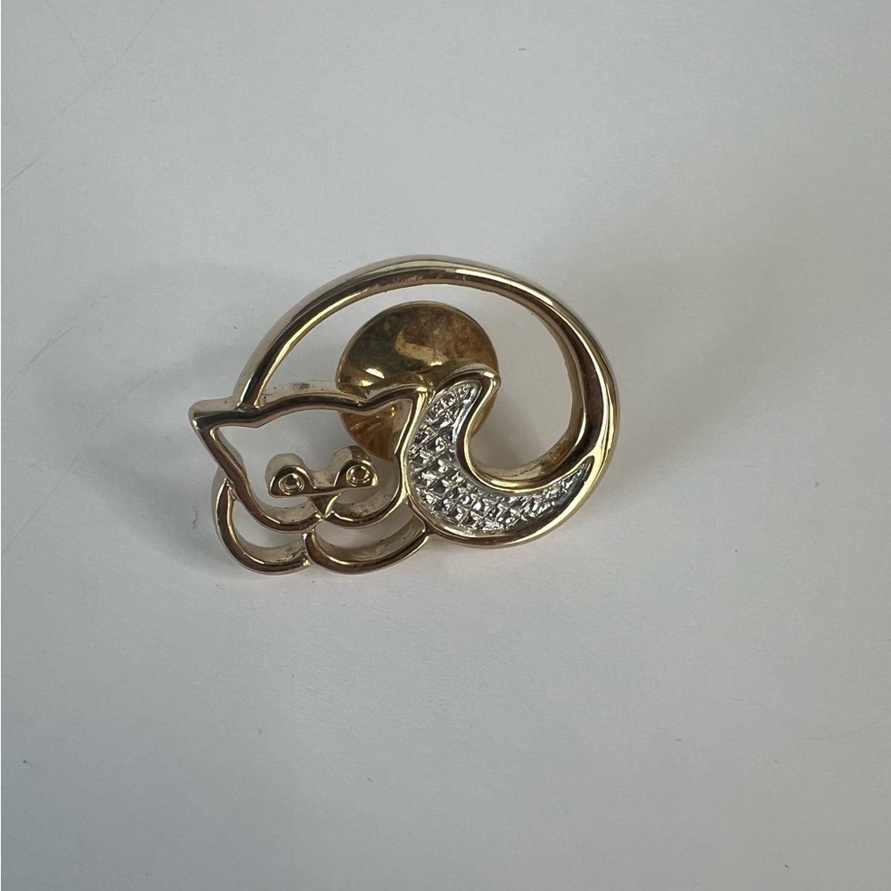 Cat Pin, Avon, vintage, Gold and Silver ,  1".
